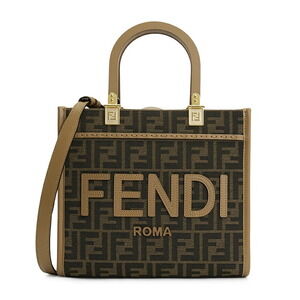 FENDI FF Jacquard Shopper Tote Shoulder Bag Brown